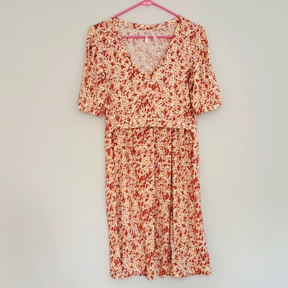 Seraphine Pink Floral Maternity & Nursing T-Shirt Dress Size S
